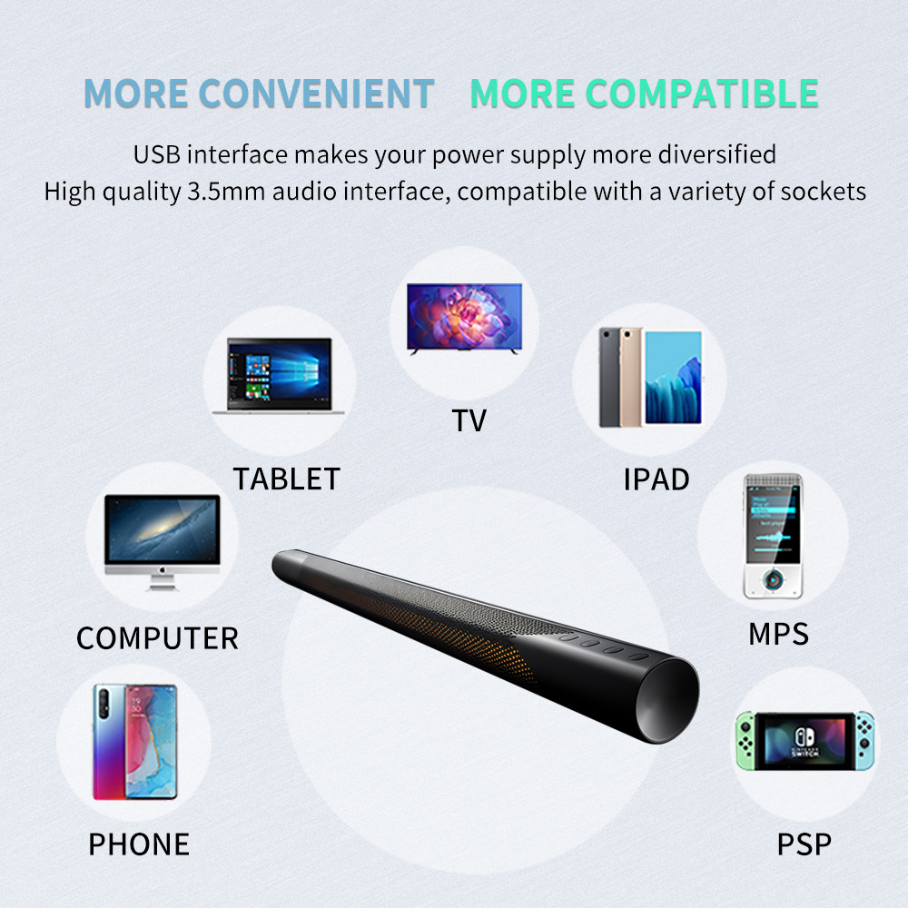 Multiple Audio Inputs 2000mA Battery Powered Sound Bar For LED TV