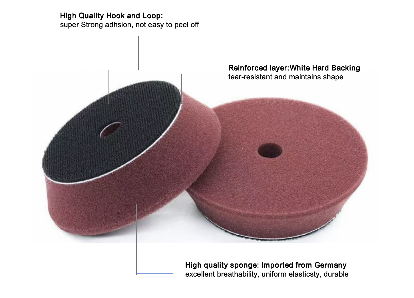 Professional Beveled Edge Polishing Foam Pad Maroon Medium Cutting