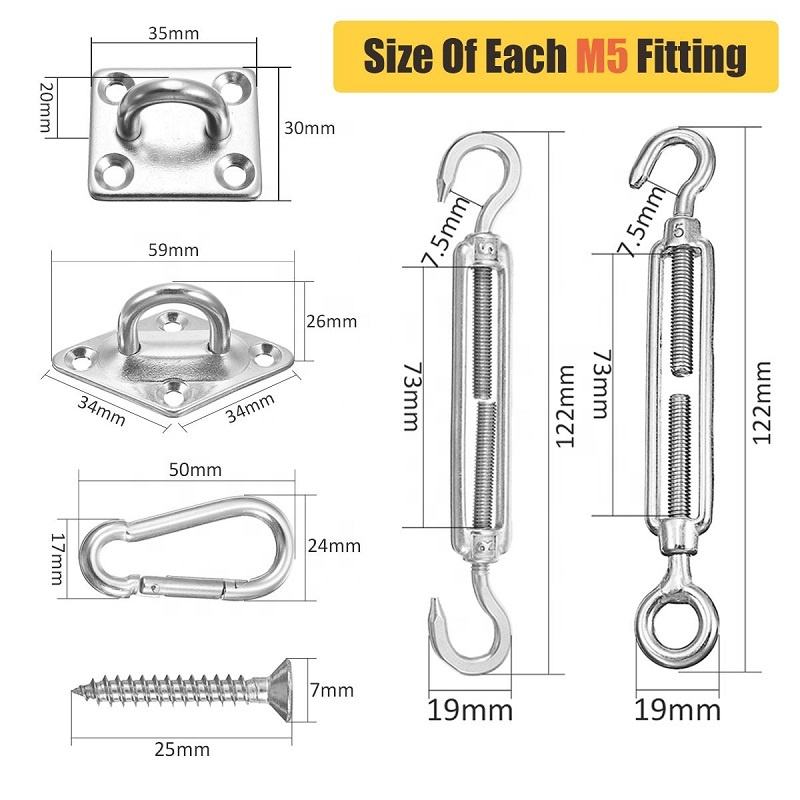Stainless Steel 316 Roof Sun Sail Parts Outdoor