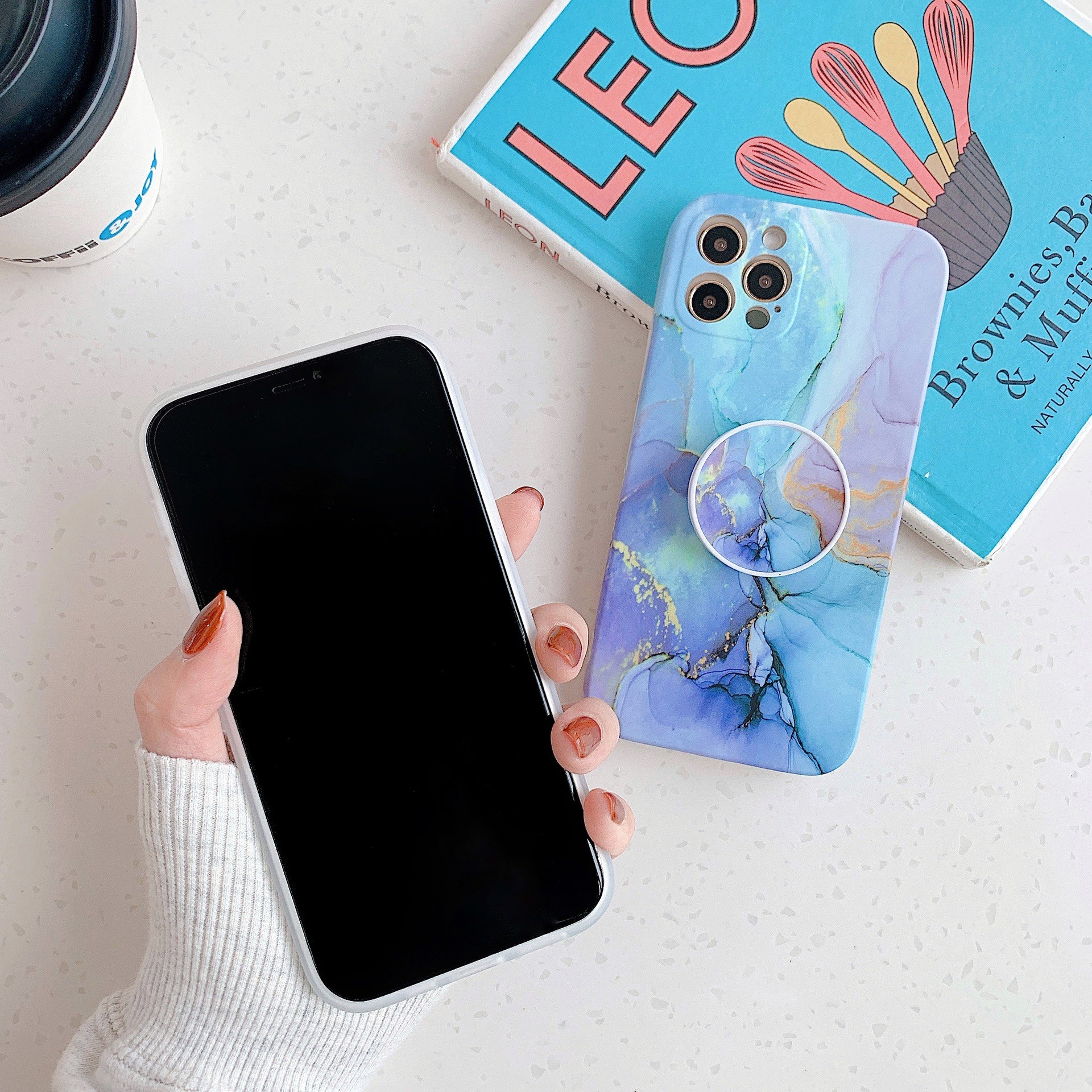 Marble Geography Back Phone Cover , Pop Up Phone Cases With Stand Bracket