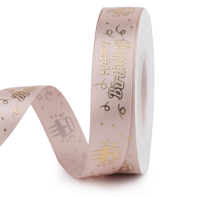 Quality 3 inch happy birthday printed taps for birthday party Polyester Material Satin Ribbon for sale