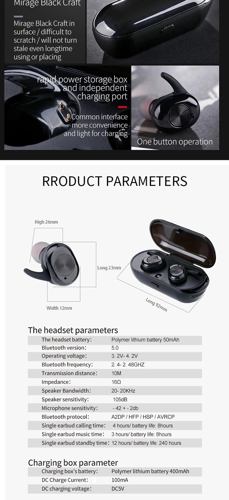 Bluetooth 5.0 Handsfree Tws Ture Wireless Stereo Deep Bass HiFi Sport Earbuds Gaming Headset Music Headphones Earphone