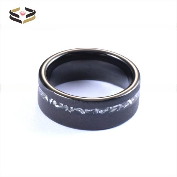 Wedding Tungsten Promise Ring Crushed Meteorite Black Plated Sandblasted 8mm