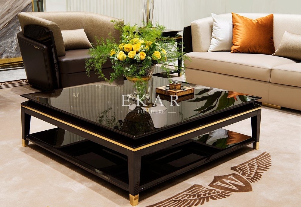 Black Square Wooden Leg Coffee Table W008H1
