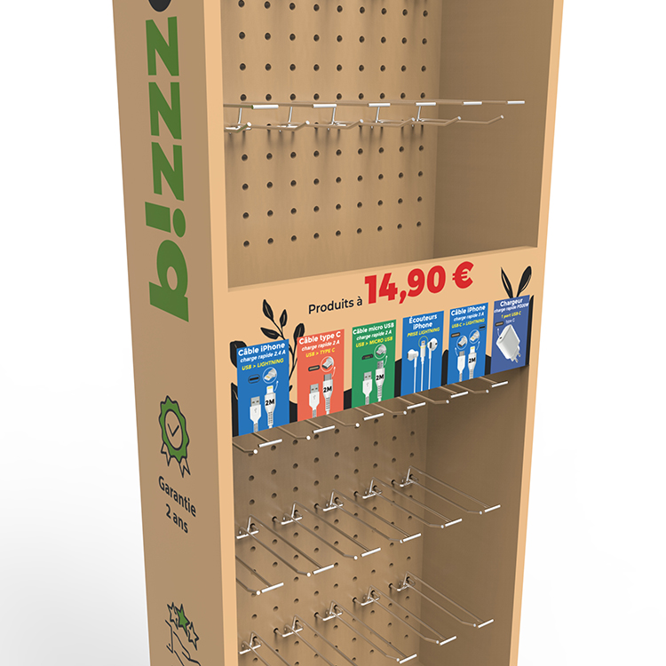 Free Standing Wood Pegboard Stand Earphone Display Stand For Retail Store