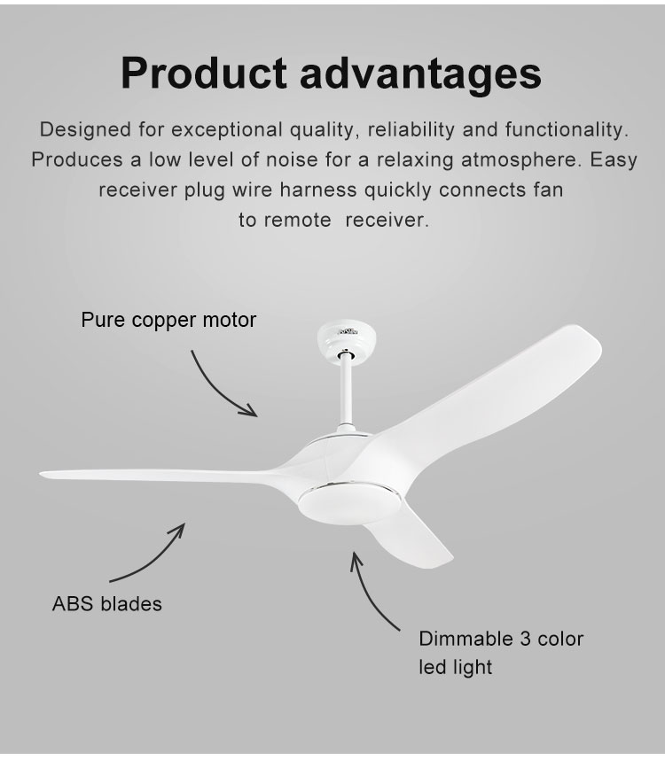 Smart Ceiling Fan with Light and Remote Control 1stshine Fashion Design 3 ABS Blades