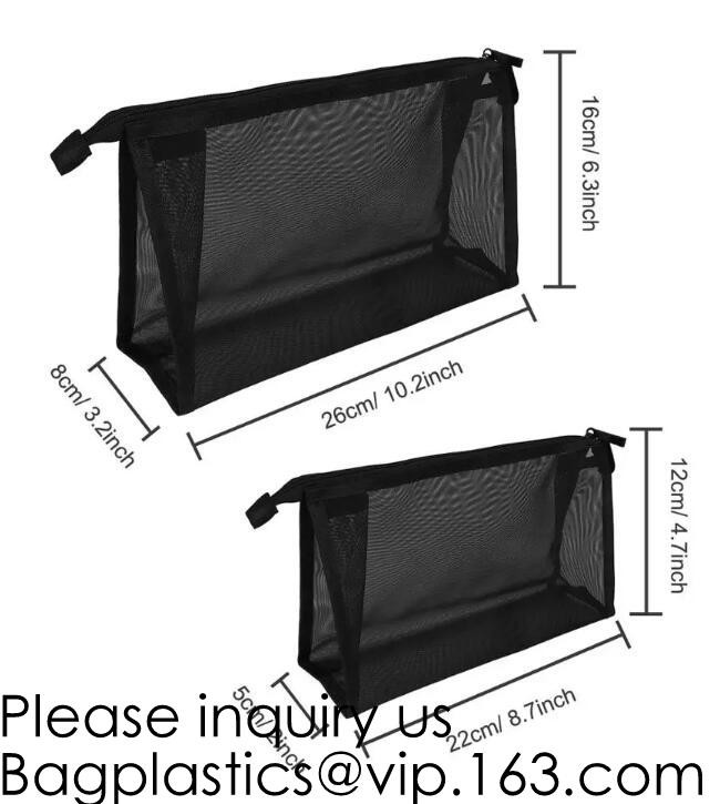 Travel Mesh Makeup Bag See Through Zipper Cosmetic Organizer Pouches Pack of 4 Multicolored, Carry Bag Mesh Makeup Bag M