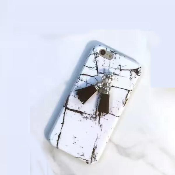 Soft TPU Simple Marble Grain PU Tassel Cell Phone Case Back Cover For iPhone 7 Plus 6s