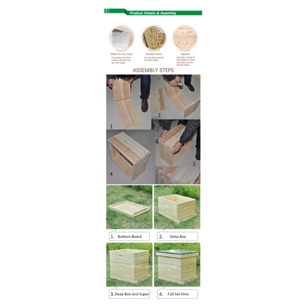 10 Frames Langstroth 2 Layers Complete Beehive Wax Coated For Beekeeping
