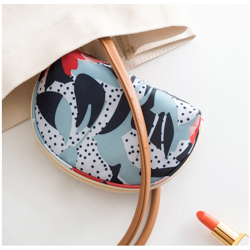 Flower Pattern Half Moon Shape Practical Wash Makeup Bag