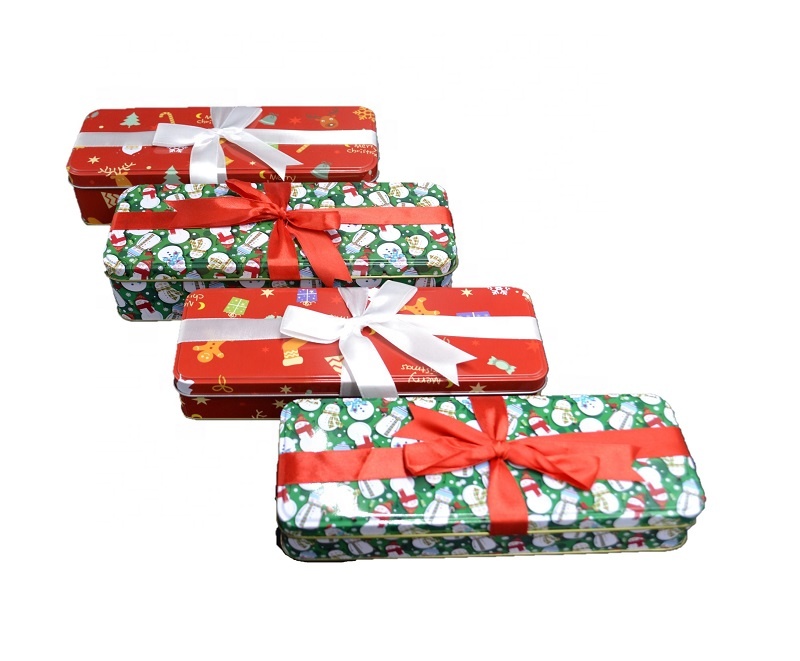 DADI Metal Candy Tin Box Gift Box 235x92x52mm Rectangular Tin Cans with Ribbon
