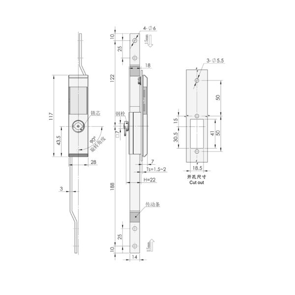 MS821 panel electrical rod control lock Mechanical door lock for Network cabinets