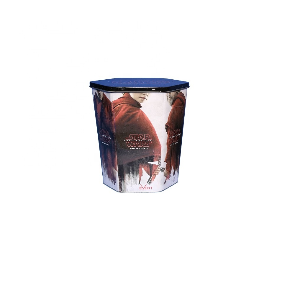 DADI Hexagonal Popcorn Factory Tins 130oz Holiday Tins of Tinplate Metal Popcorn Bucket