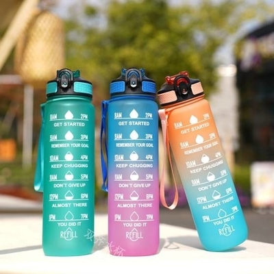Leak Proof BPA Free Motivational Sports Water Bottle With Time Marker 32 Oz Sports Bottle With Straw & Carrying Strap Perfect Size Easy To Carry
