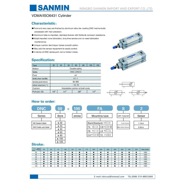 DNC VDMA / ISO6431 Pneumatic Air Cylinder Double Acting Cylinder Standard