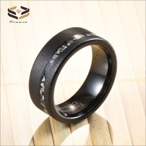 Wedding Tungsten Promise Ring Crushed Meteorite Black Plated Sandblasted 8mm