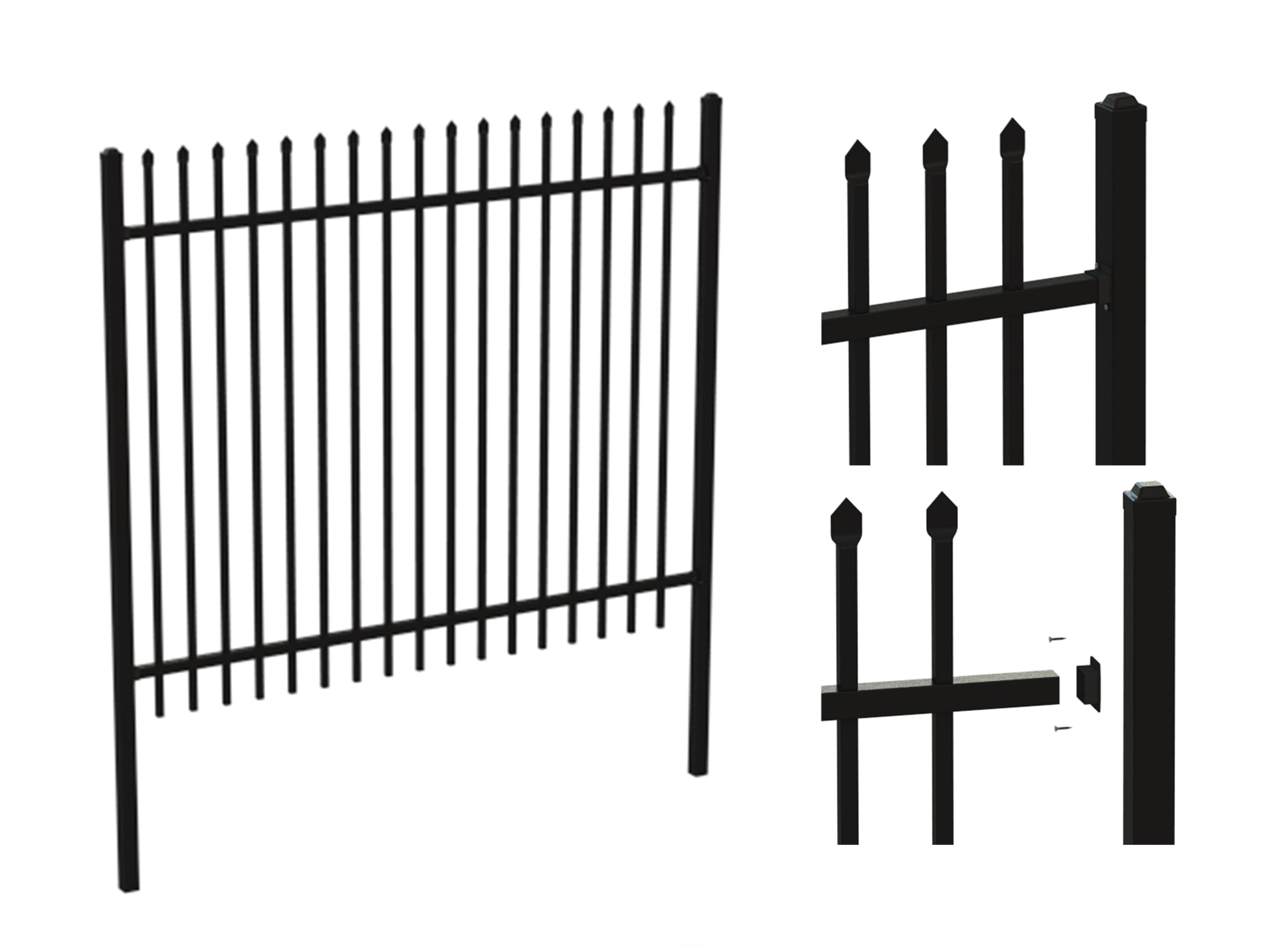 Security Fence, Tubular Fencing, Crimp-Top steel Black Fence Panels