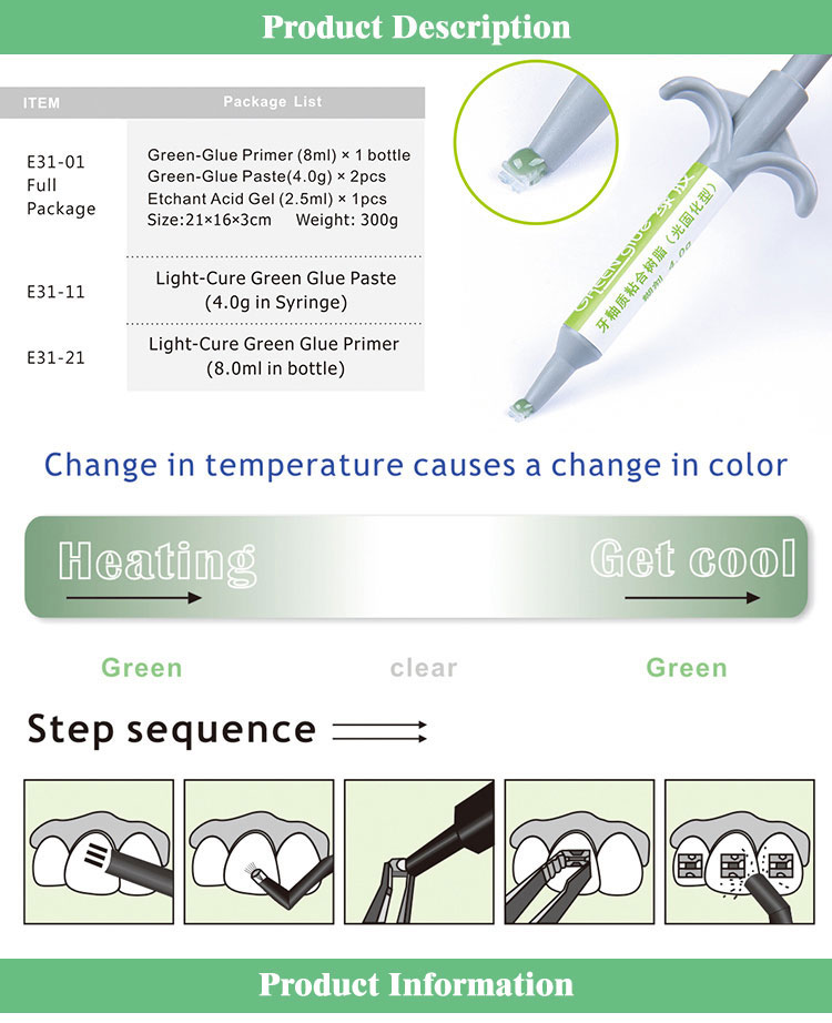 Dental Bonding Orthodontic Adhesives Light Cure BIOM Hot Color Change Green Glue