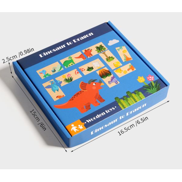 Children's Puzzle Toys Wooden Dinosaur Pairing Puzzle Domino Building Block Toys Game