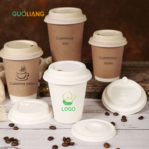 Custom Printed 100% Biodegradable Bamboo Fiber Molded Hot Coffee Heat Insulation Paper Cup with Lid