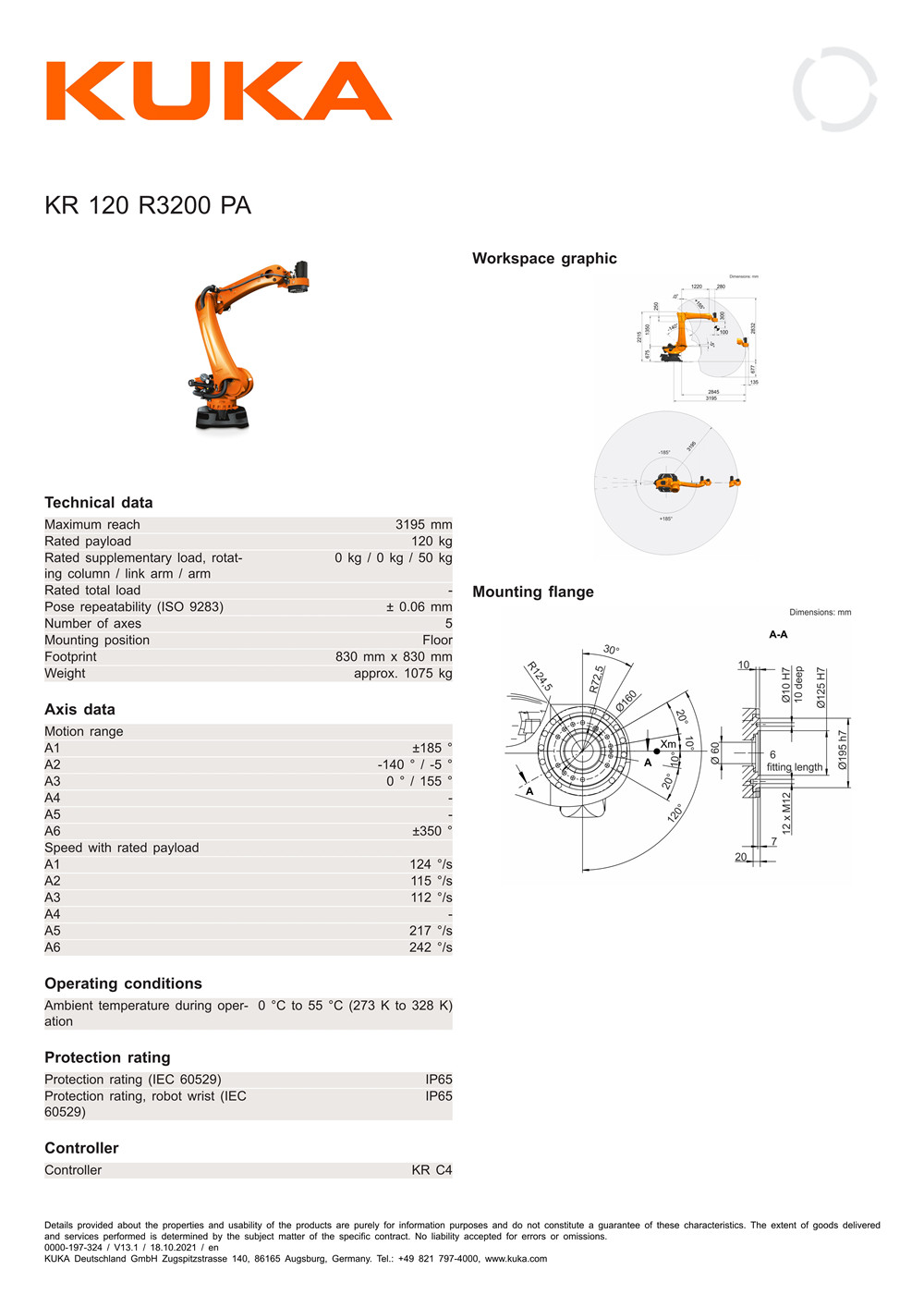 KUKA Cobot Industrial Robot Arm 6Axis Playload 120KG 140KG 210KG 3200mm 2700mm Reach Pick and Place Robot Palletizer