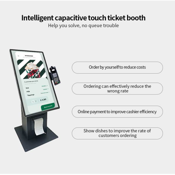 15.6" Desktop Cashless Self Service Payment Kiosk With Printer QR Code Scanner
