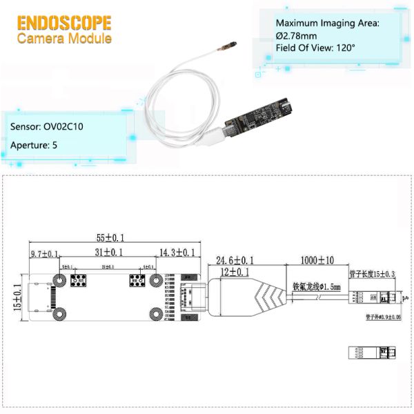 NIR Wide Angle 1080P Sensor OV02C10 USB Endoscope Camera Module