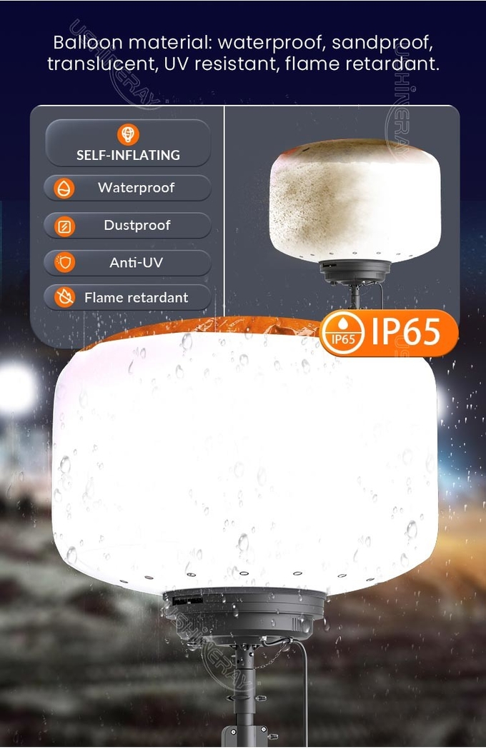 Patent Design Work Lamp 600W LED Balloon Light Tower For Mining Locations