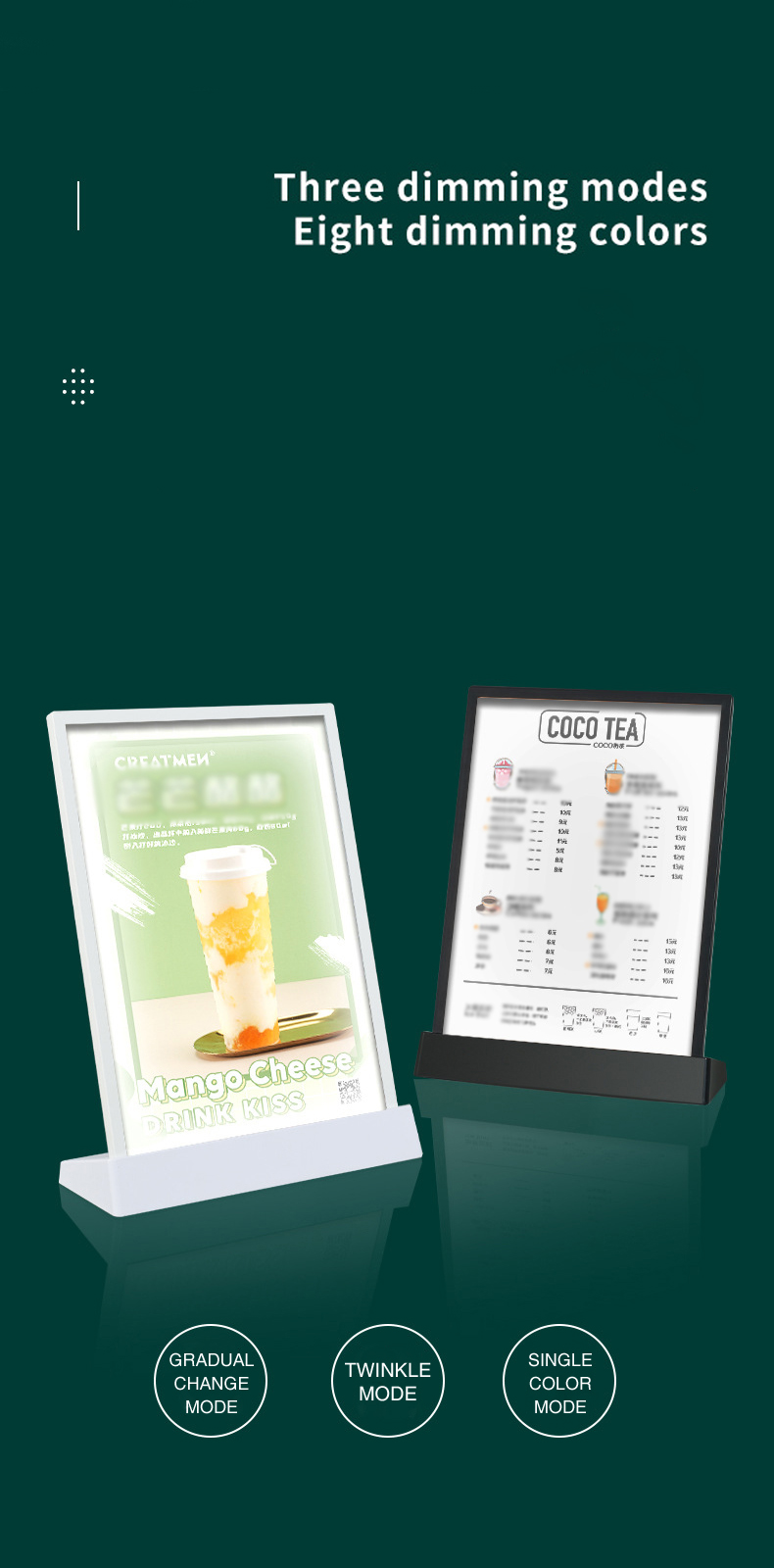 A4 Size LED Menu Stand Countertop Acrylic Holder Display With 7 Colors