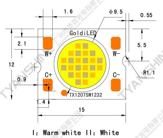 Solderless Tunable White COB LED 2800K-6000K 15W Bi-color COB CRI90