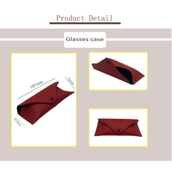 Red Custom Logo Cute Leather Eyeglass Holder With Button