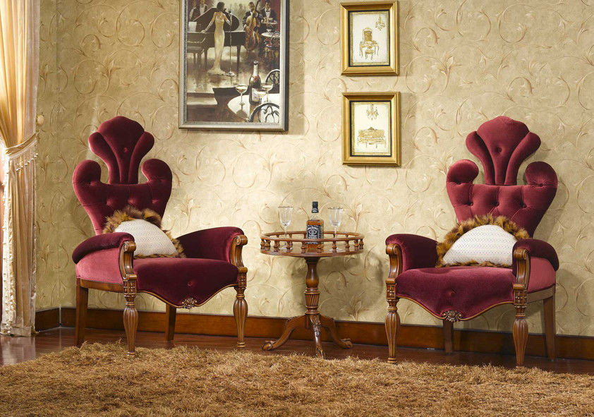 Red Brown Antique Classic Leather Armchair Golden Velvet Solid Wood Leisure Arm Chair