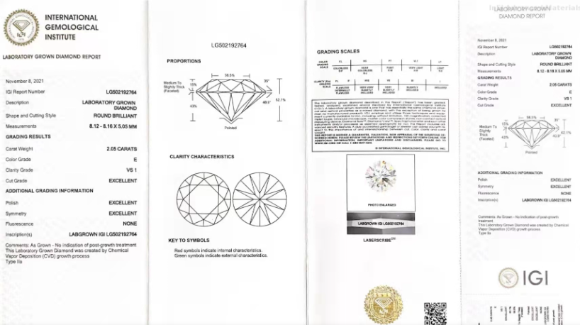 2.05ct VS1 CVD Diamond Jewelry 3EX Round Cut Loose Lab Created Diamonds