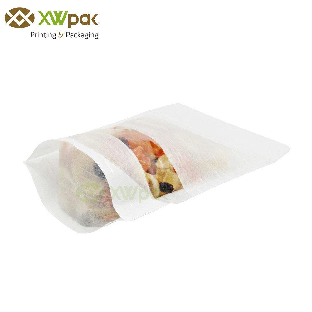 Air Proof Kraft Stand Up Rice Paper Bags Bottom Sealing 7mm With Clear Window