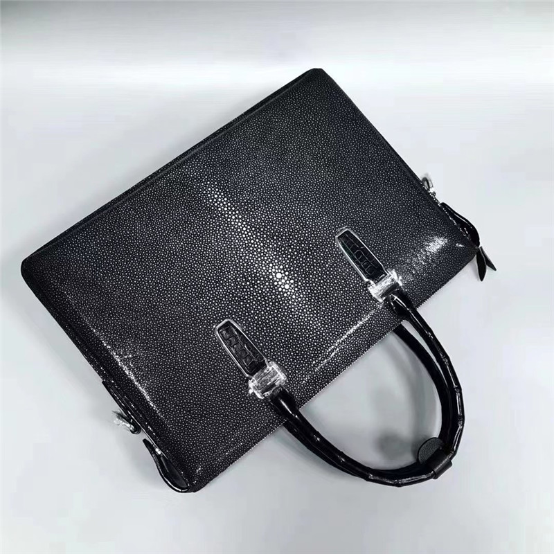 Authentic Stingray Skin Men's Large 15'' inch Passcode Briefcase Genuine Crocodile Leather Top-handle Male Totes Purse