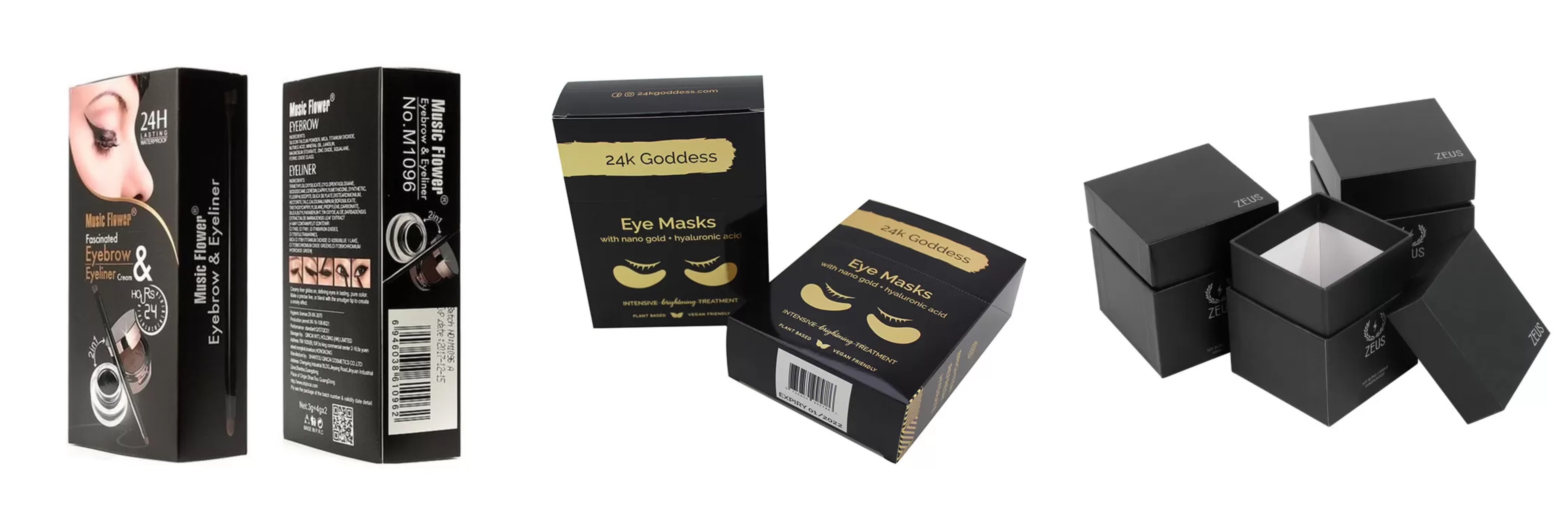 Black Foldable Paperboard Cosmetic Gift Box Packaging With Window