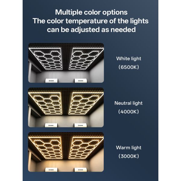600W LED Hexagon Light Modular Ceiling Lighting System for Garage Gym Workshop Office Connectable Honeycomb LED Hex Light Panels