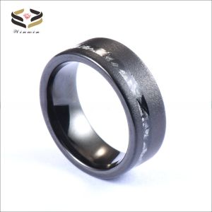 Wedding Tungsten Promise Ring Crushed Meteorite Black Plated Sandblasted 8mm