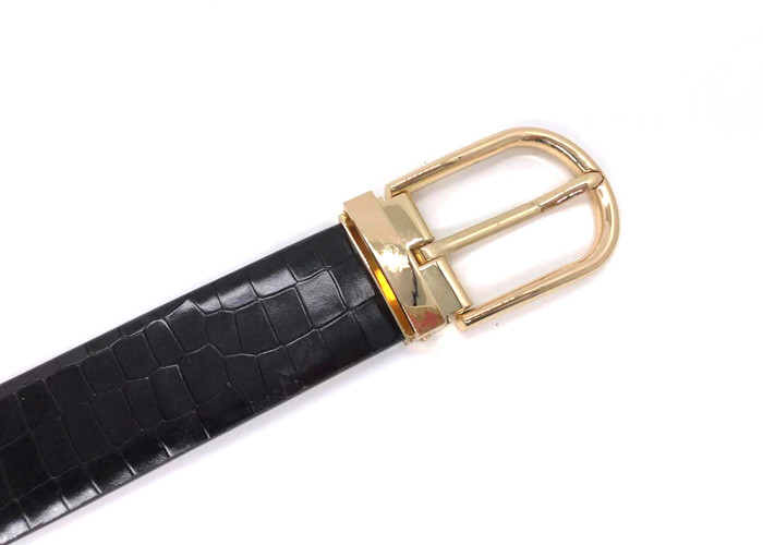 Soft Back Mens Genuine Crocodile Belt Clamp Pin Buckle In Gold Finish
