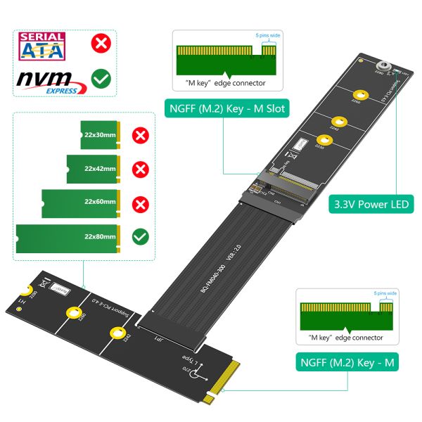 NVMe M.2 NGFF Adapter 270 Degree Data Transfer 30cm High Speed SSD Cable