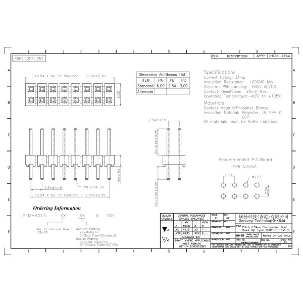 Pin Header Connector 2.54mm Dual Row DIP TYPE 2*2PIN To 2*40PIN H=2.54MM