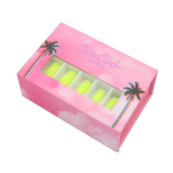 Customize logo printed pink press on nail packaging box Cheap packaging box with eva insert for artificial nails