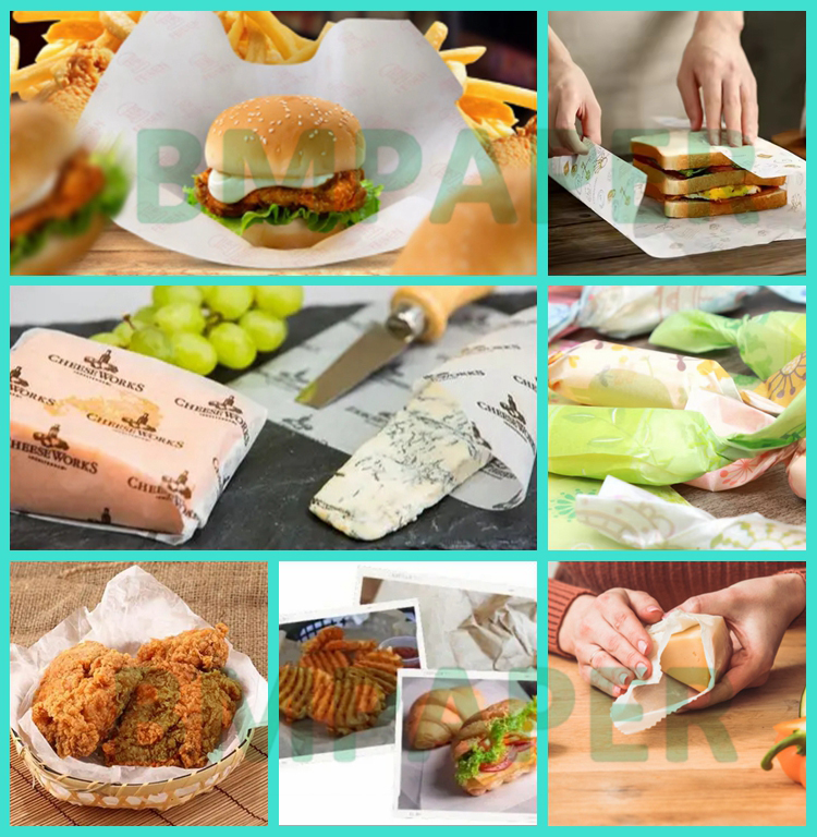 30gsm 32gsm Wax Coated Food Grade Wrapping Paper For Hamburger 14'' x 18''