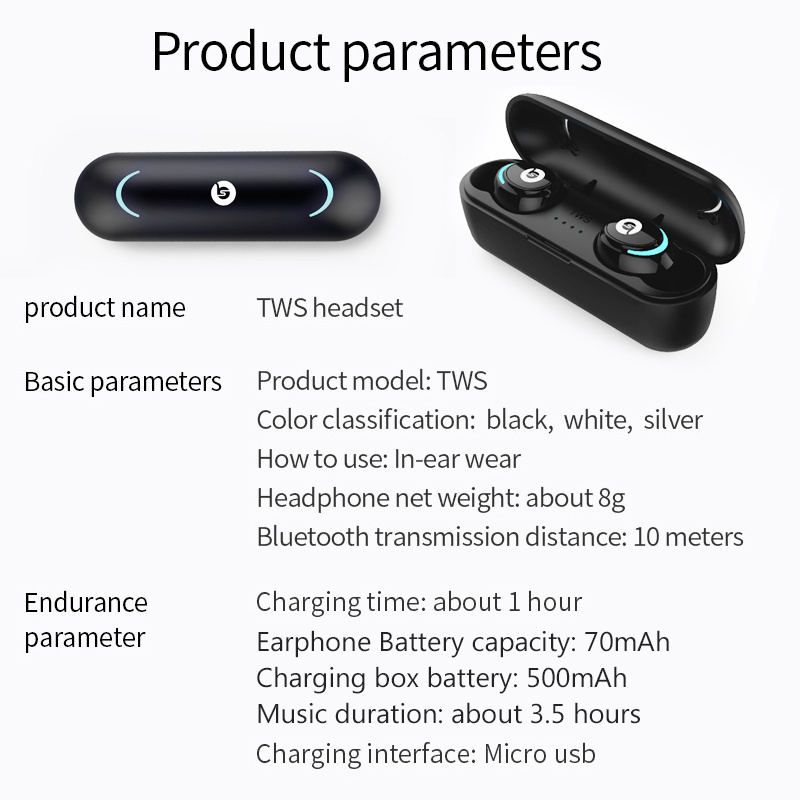Bluetooth 5.0 Wireless Earphone Tws in Ear Headphones Handsfree Earphones Headphone Sport Earbuds Headset for Phone with Mic
