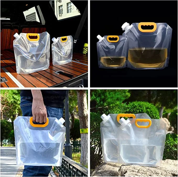 Collapsible Water Container Clear Storage Jug Plastic Carrier Bags Liquid Spout Pouch with Handle