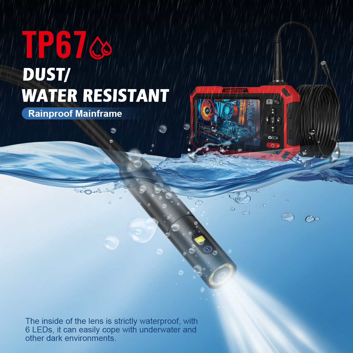 HABOTEST HT669A PRO 5-Inch Dual Lens Borescope 7MM Automotive Mechanical Sewer Pipe Inspection Camera Video Industrial Borescope