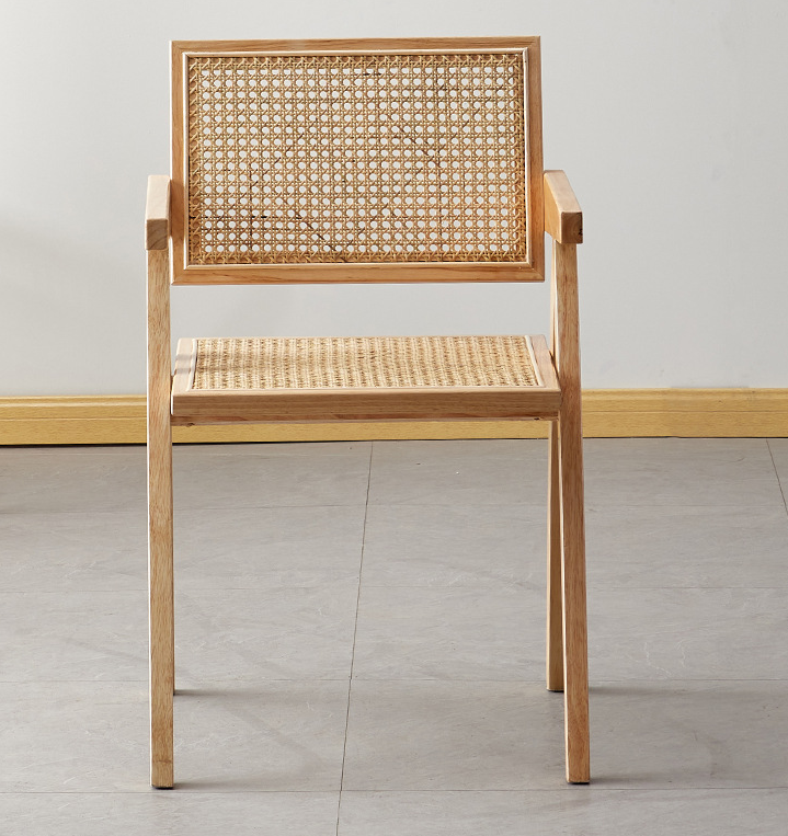 Modern Design Style Dining Room Furniture Luxury Rattan Solid Wood Restaurant Chair With Armrest