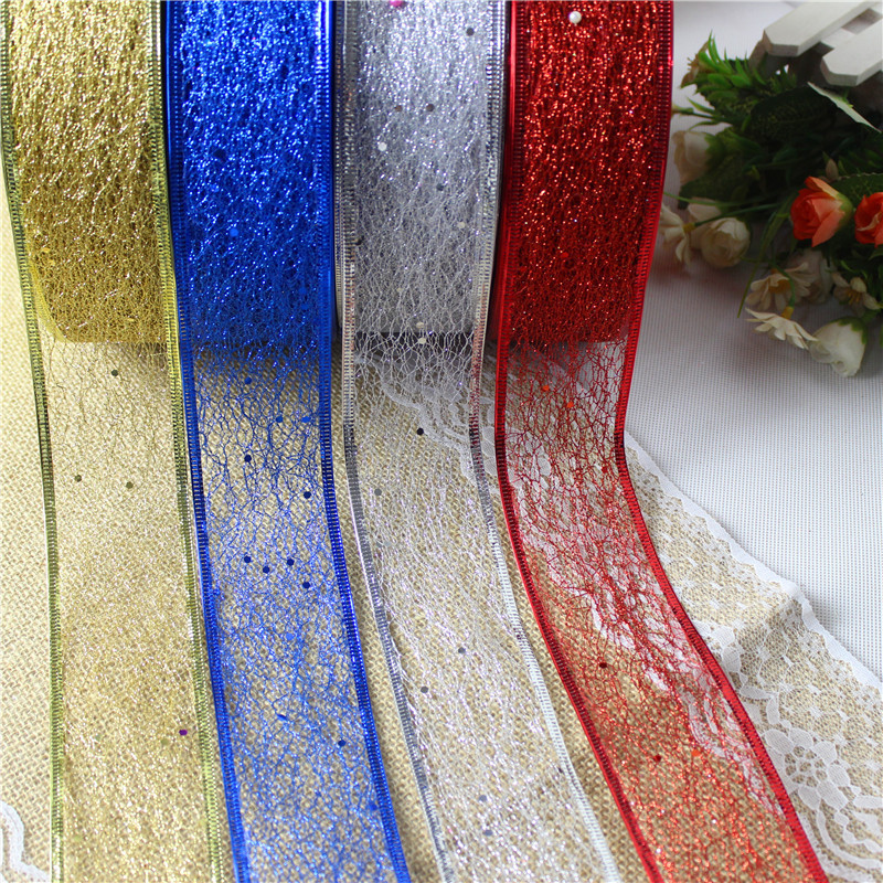 2 1/2 Silver Glitter Wired Edges Ribbon For Christmas Holiday Decoration Metallic Organza Mesh Ribbon