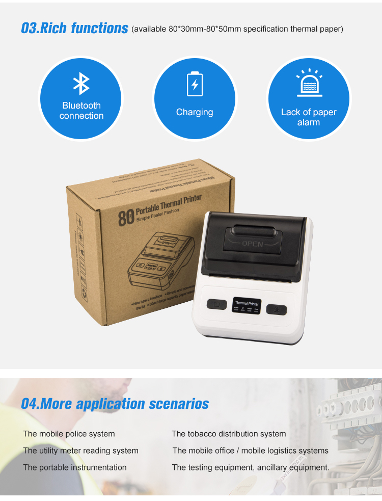 USB Wireless Interface 80mm Thermal Kitchen Receipt Printer for Printing Graphics Content