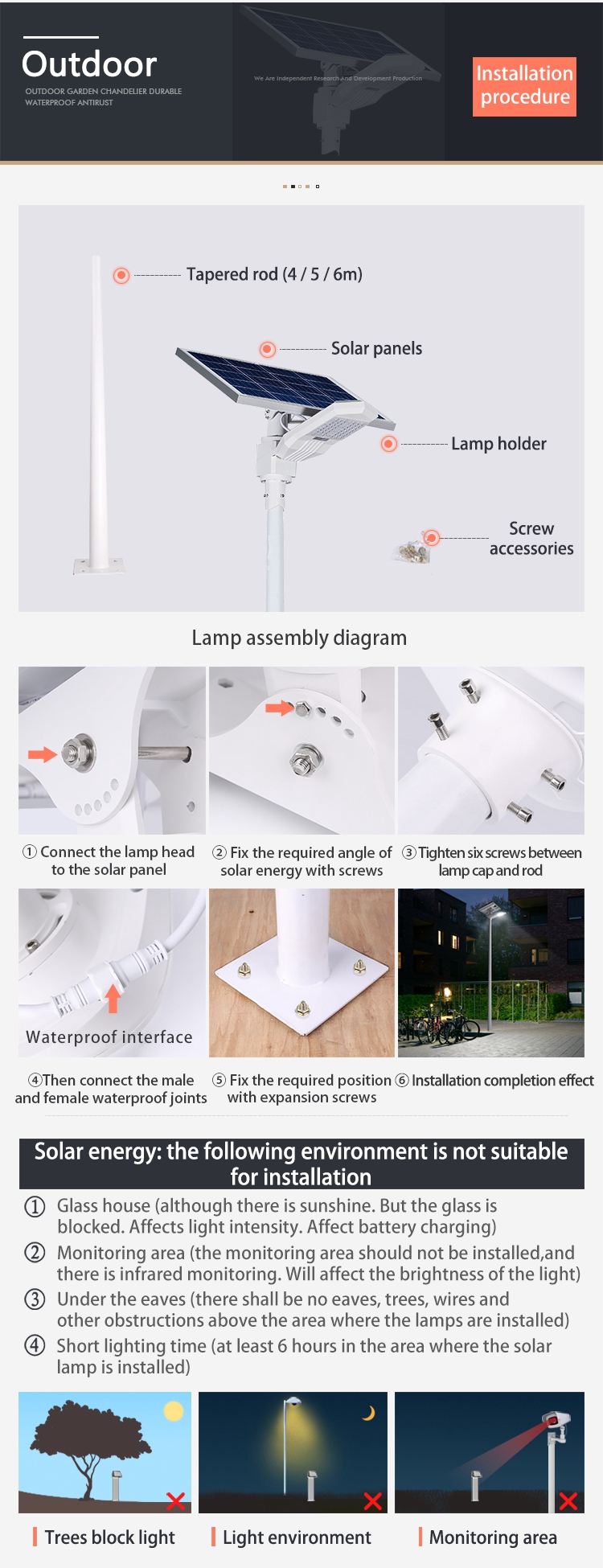 100W Led Outdoor Solar Street Lighting Integrated IP65 Water Resistant Easy to Install